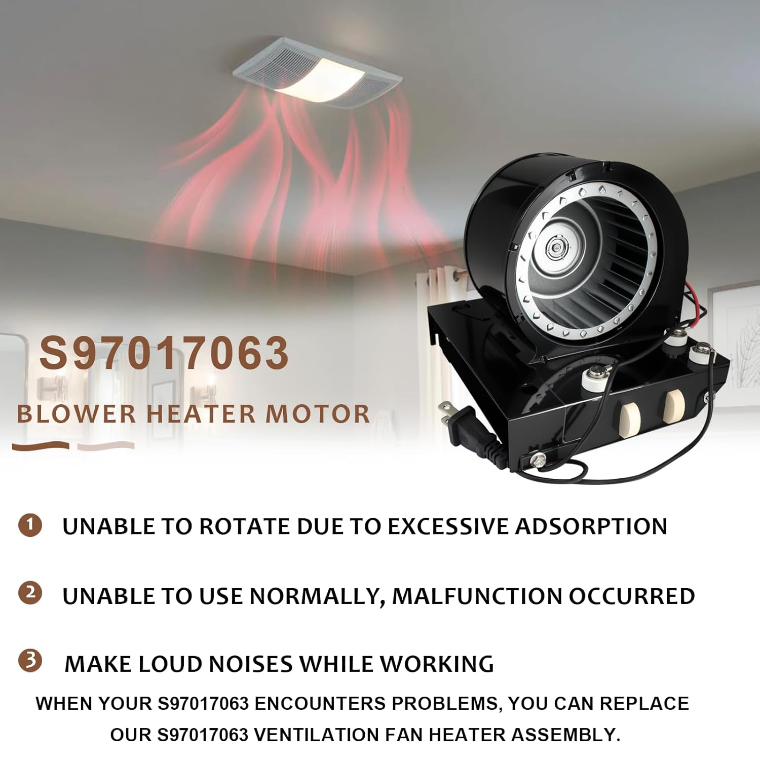 Upgrade S97017063 Blower Heater Motor Assembly Replaces 97017063 Motor Compatible with Broan NuTone 655 656 658 659 695 655F-C 655-A 655-B Bathroom Exhaust Fan for NuTone Heater