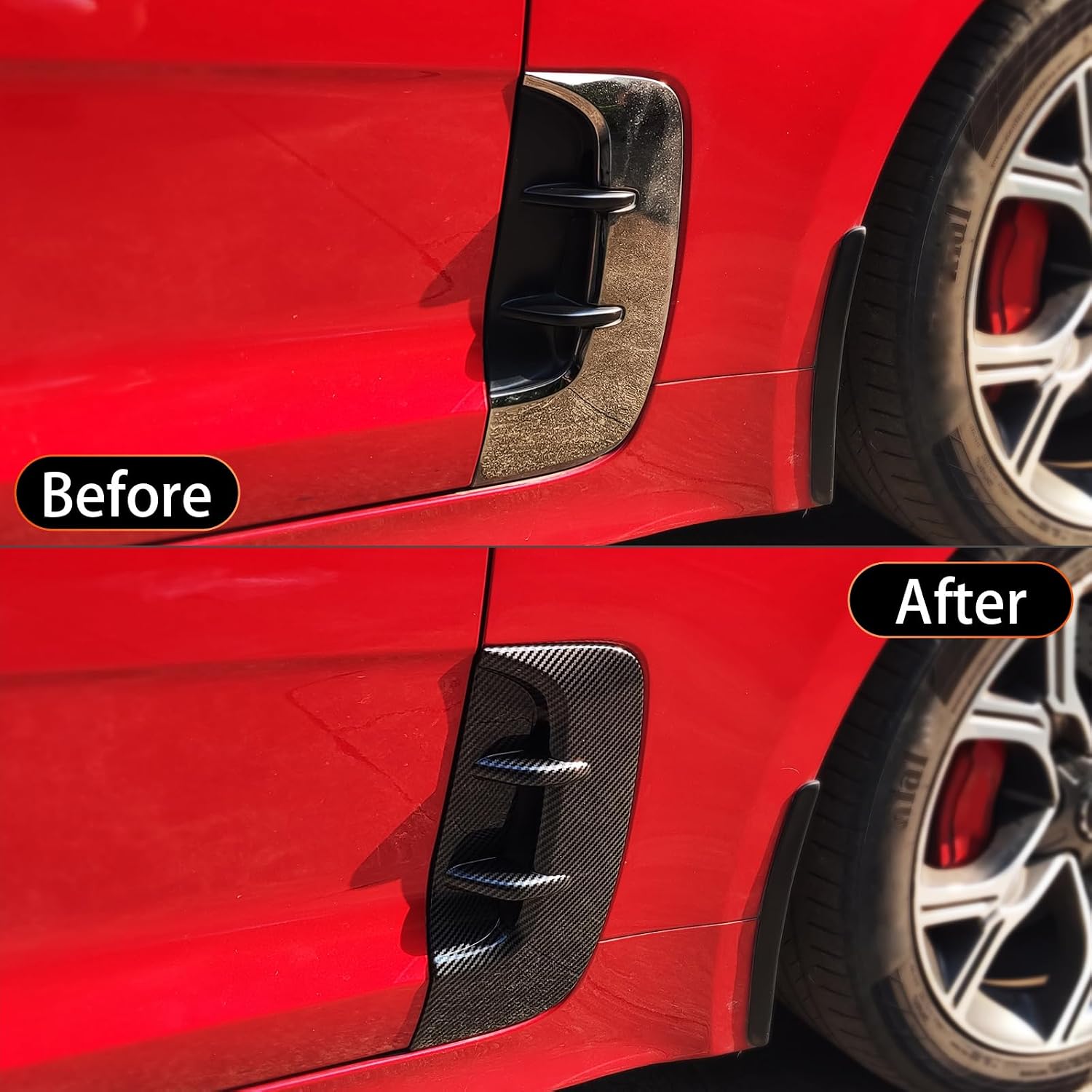 YOUTOOCAR 2PCS Side Fender Vent Trim Covers Compatible with Kia Stinger 2018-2023 Accessories (Carbon Fiber Pattern)
