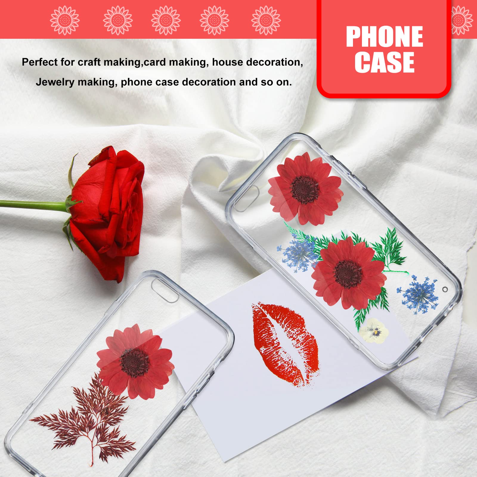 60 Stück natürliche kleine getrocknete Sonnenblumen für Harz, rote echte gepresste Sonnenblume trockene Sonnenblumen zum Basteln DIY Epoxidharz Form Schmuck Kerzen Scrapbooking Kartenherstellung Home