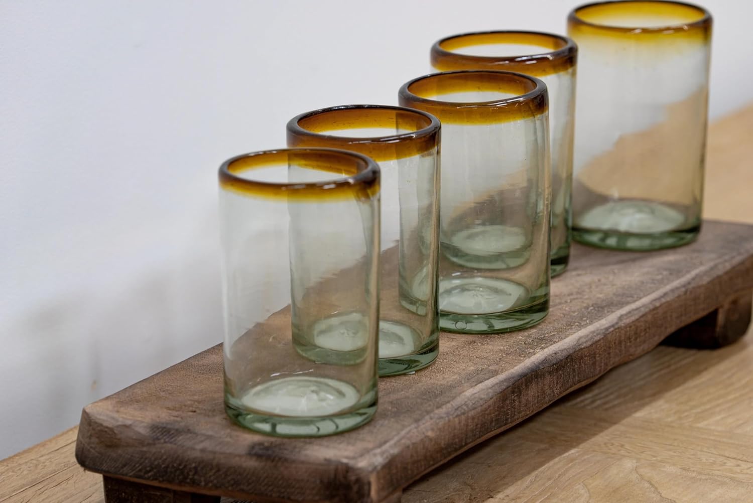 Amber Rim 14 oz Drinking Glasses (set of 6), Recycled Glass, Lead-free, Toxin-Free (Drinking) - Image 5