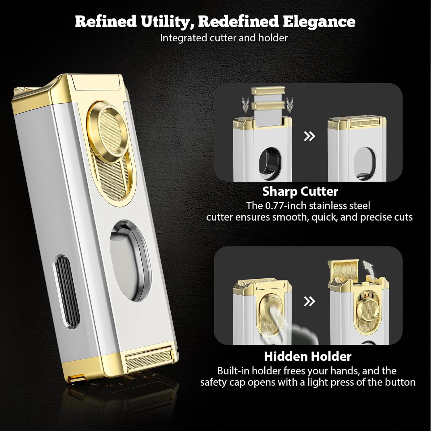 5-in-1 Torch Lighter with Triple Jet Flame, Straight Tool, Holder, Punch, Draw Enhancer Tool, Windproof Lighters, Refillable Butane Torch Lighters with Gift Box, Torch Lighters for Men, Candle