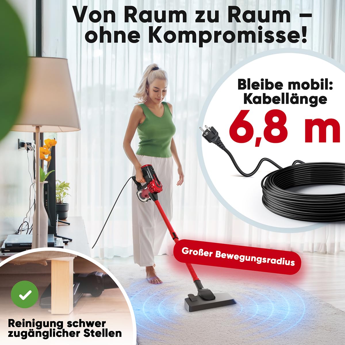 Bomann BS6072CB - Aspirador de Mano y Escoba (600 W, tecnología de Filtro HEPA, Tubo telescópico 47-77 cm, Accesorios incluidos, Ideal para Suelos y Muebles