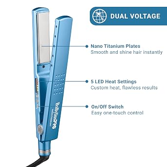 BaBylissPRO 1 1/4 Digital Ionic Flat Iron, Hair Straightener, Shorter Plates