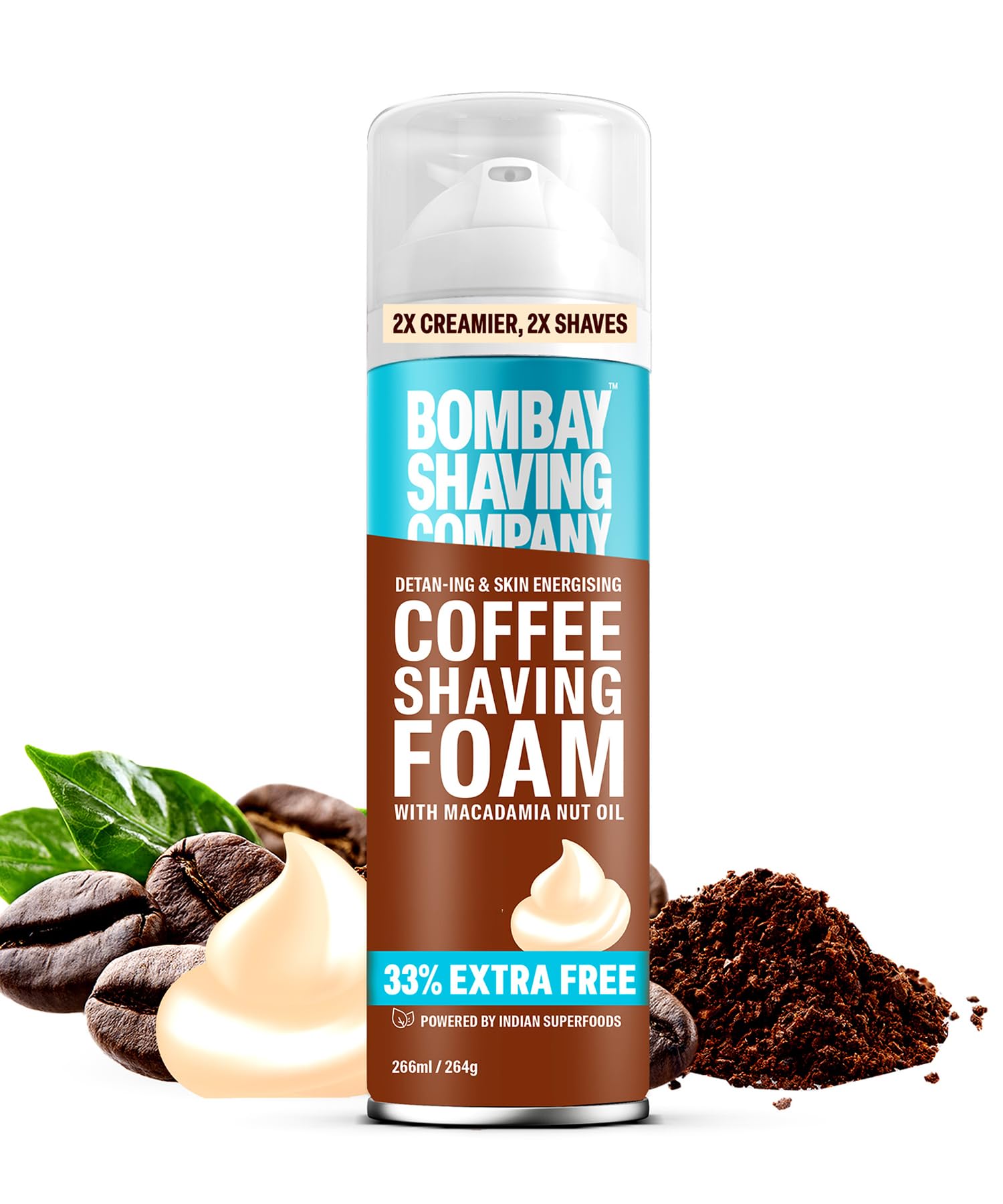 Bombay Shaving Company Coffee Shaving Foam,266 ml (33% Extra) with Coffee & Macadamia Seed Oil