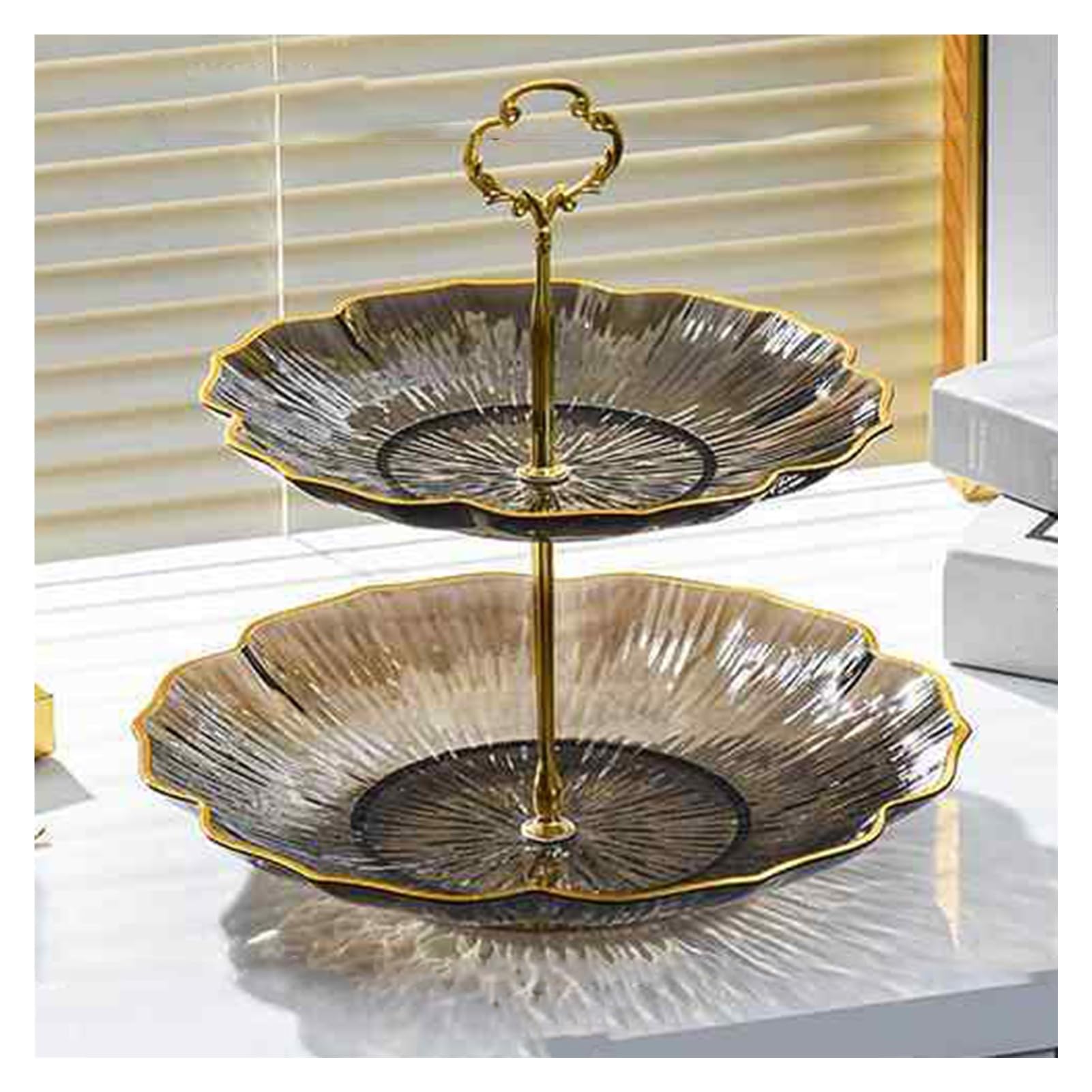 Xcsdew Color1 Plastic Fruit Rack,Floor-Standing Shelf,Double-Layer Snack Organizer,Gold-Plated Handles,Suitable For Coffee Tables(,25X25x35.5cm)