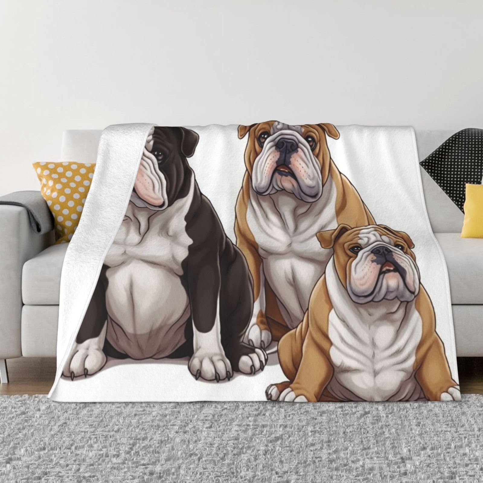 FodPand English Bulldogs Fleece Blanket 40"x30" Lightweight Warm Throw Blanket for Bed Couch Cozy Air Conditioning Quilt All Seasons Decorative Fuzzy Blankets Gifts for Women Men