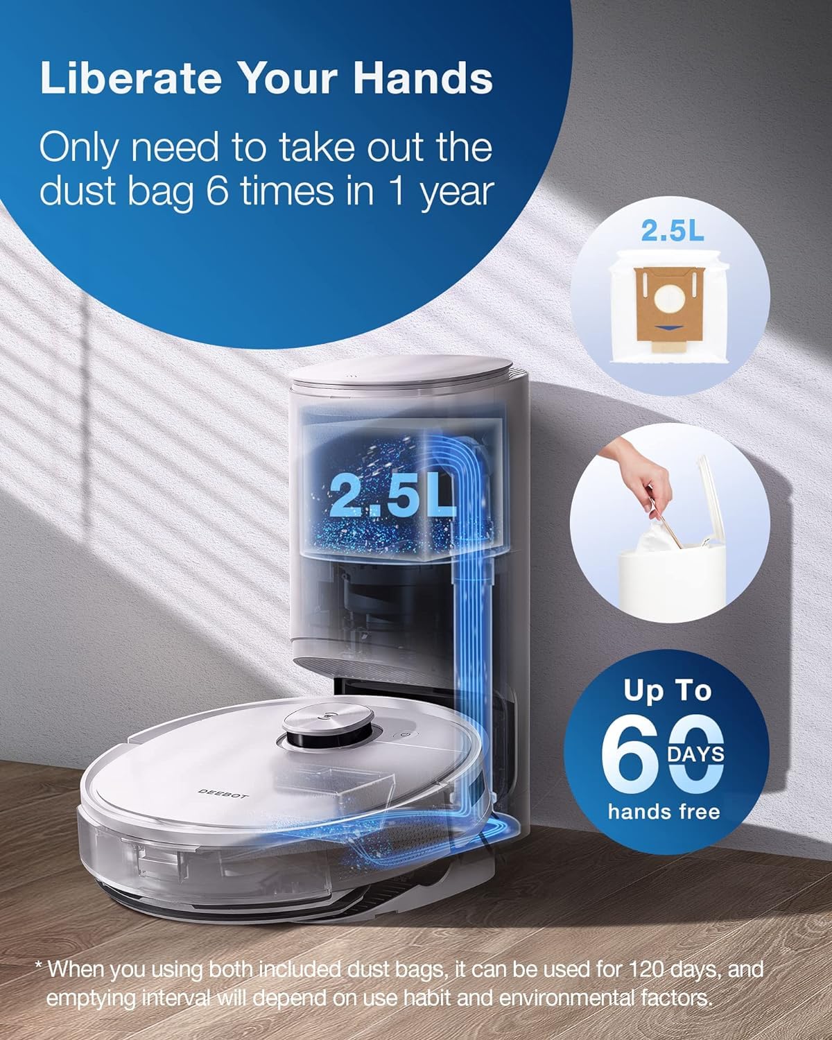 DEEBOT TEO+ Robot aspirador y trapeador combinado con estación de vacío automático, mapeo láser de precisión, mapas 3D, trapeador oscilante, succión de 3000 Pa, limpieza manos libres hasta 60 3