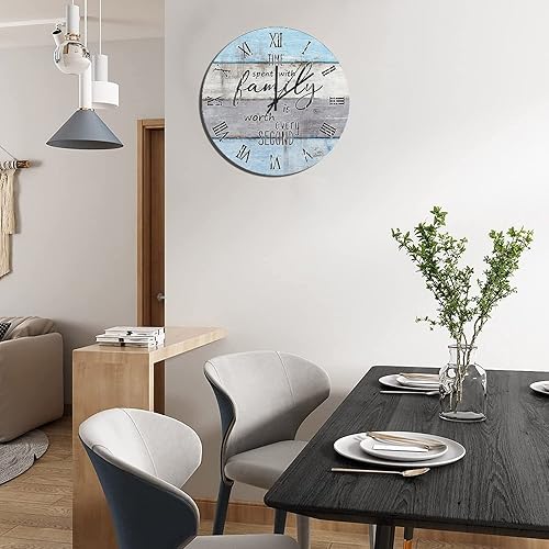 Miniatura 176 de UFunhome Reloj de pared de madera con cita familiar, el tiempo que pasa con la familia vale la pena cada segundo, reloj colgante redondo, funciona