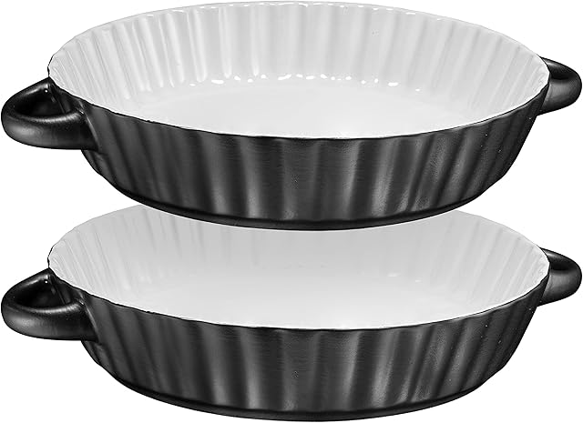 Bruntmor Ceramic Apple Pie Pan with Handle, 8 inch, Deep and Fluted, Black