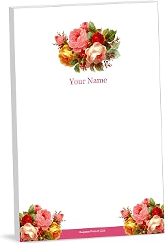 Personalized Appreciation Notepad, Gift for Teachers, Friends and Coworkers, End of Year, Christmas Gift, 4 x 6 inches, 50 Sheets Vintage Roses