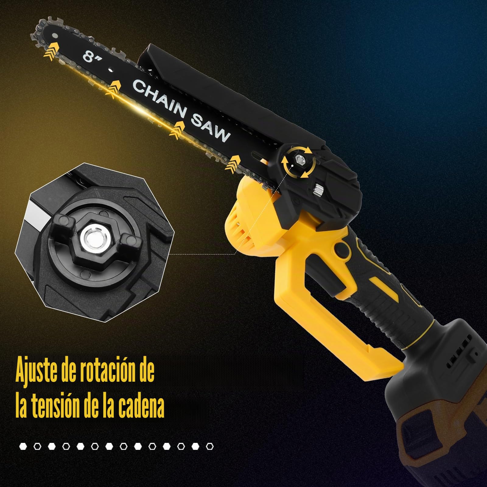 Mini Motosierra de 6 y 8 pulgadas Compatible con Dewalt 18 V, 20 V batería, sin escobillas, Motosierra eléctrica con 4 cadenas, lubricación automática, sierra de árbol de mano, sierra de podar