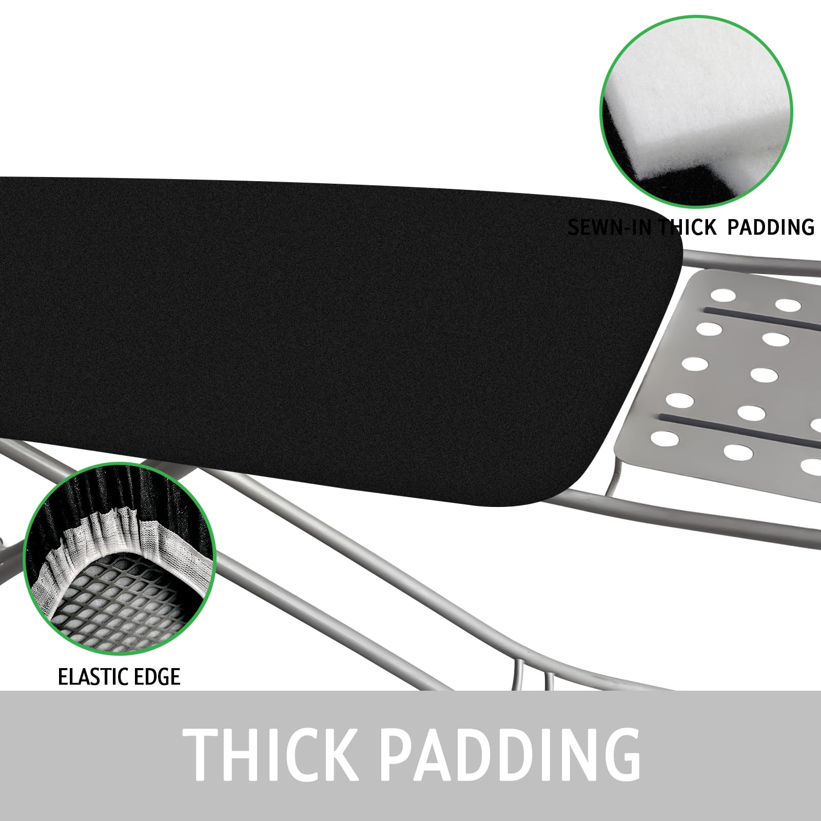 Funda y almohadilla para tabla de planchar estándar de 15 x 54 pulgadas con borde elástico y cierres de velcro, fundas de algodón resistentes a quemaduras y manchas (negro)