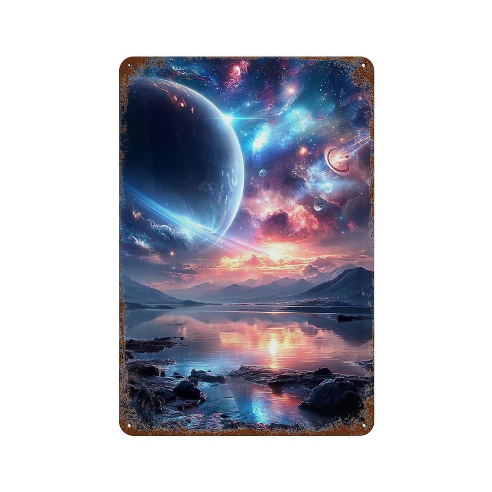Galactic Reflections Celestial Landscape Decorative Tin Sign 11.8"x7.9", for Bistro, Counter And Cafe Decor, Novelty Wall Decor