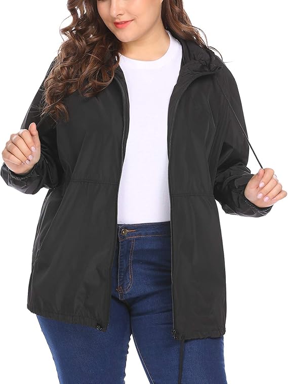 Women's Plus Size Raincoat Rain Jacket Lightweight Waterproof Coat