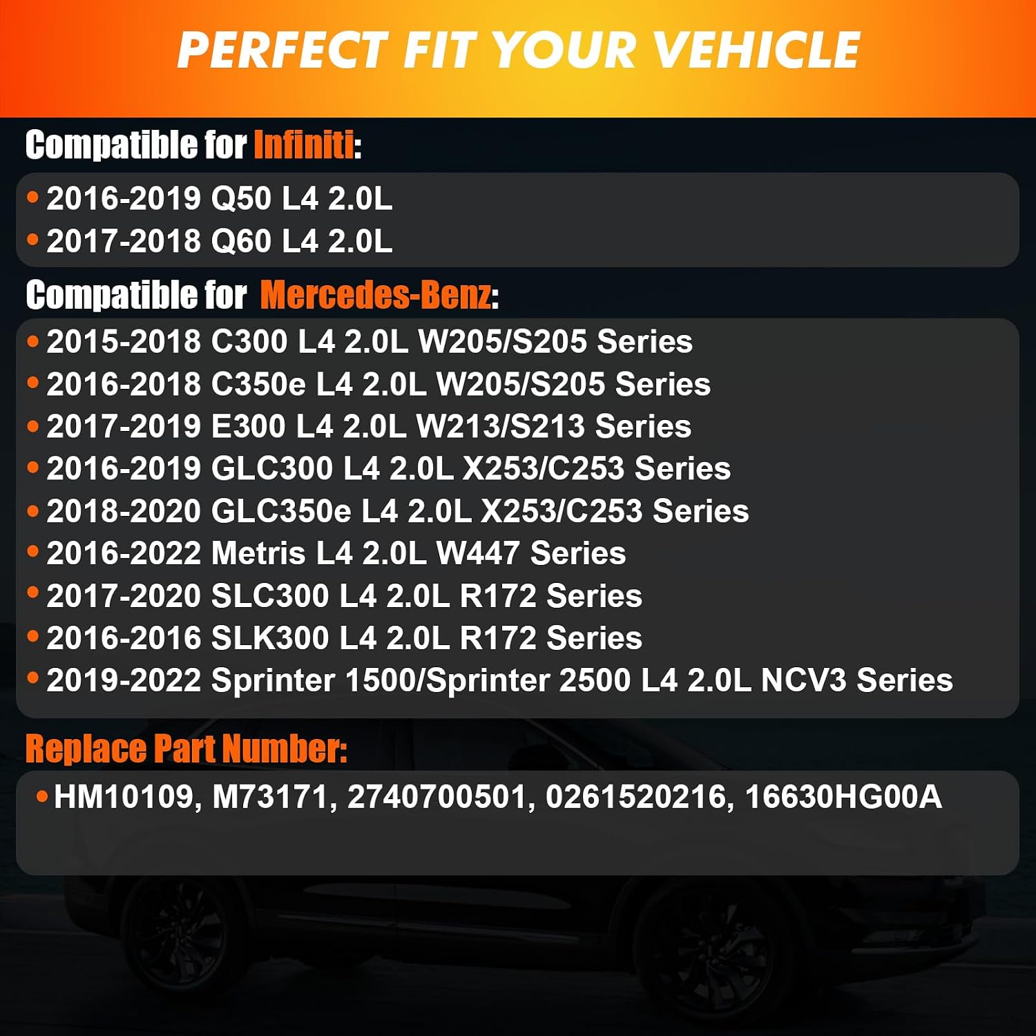 2015-2022 High Pressure Fuel Pump Compatible for Mercedes-Benz C300 C350e E300 GLC300 GLC350e for Metris SLC300 SLK300 Sprinter 1500 2500, for Infiniti Q50 Q60 2.0L L4, Replace 2740700501