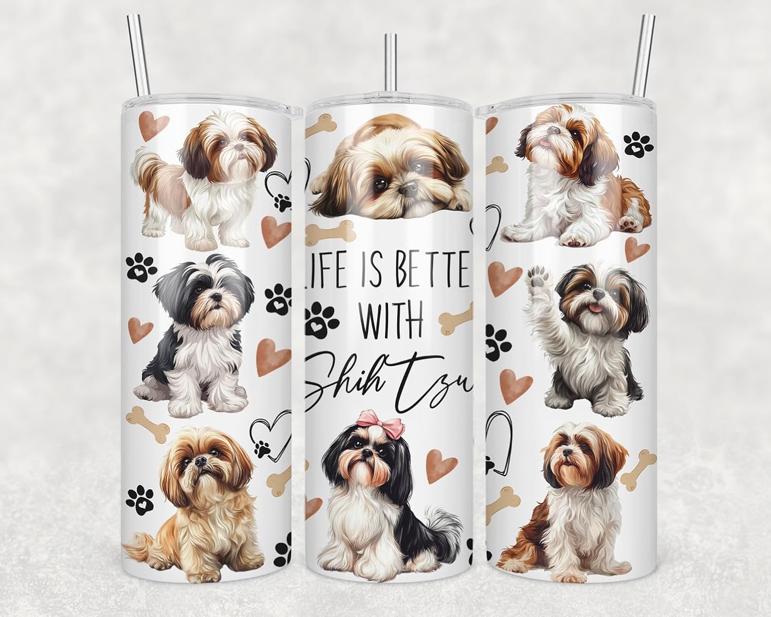 Incomplete Life Is Better With Dogs Shih Tzu Skinny Tumbler 20Oz - Happy Mother's Day Tumbler - Shih Tzu Dog Tumblers - Birthday Gift Dog Mom - Gift For Dogs Lovers - Pet Lover Mug