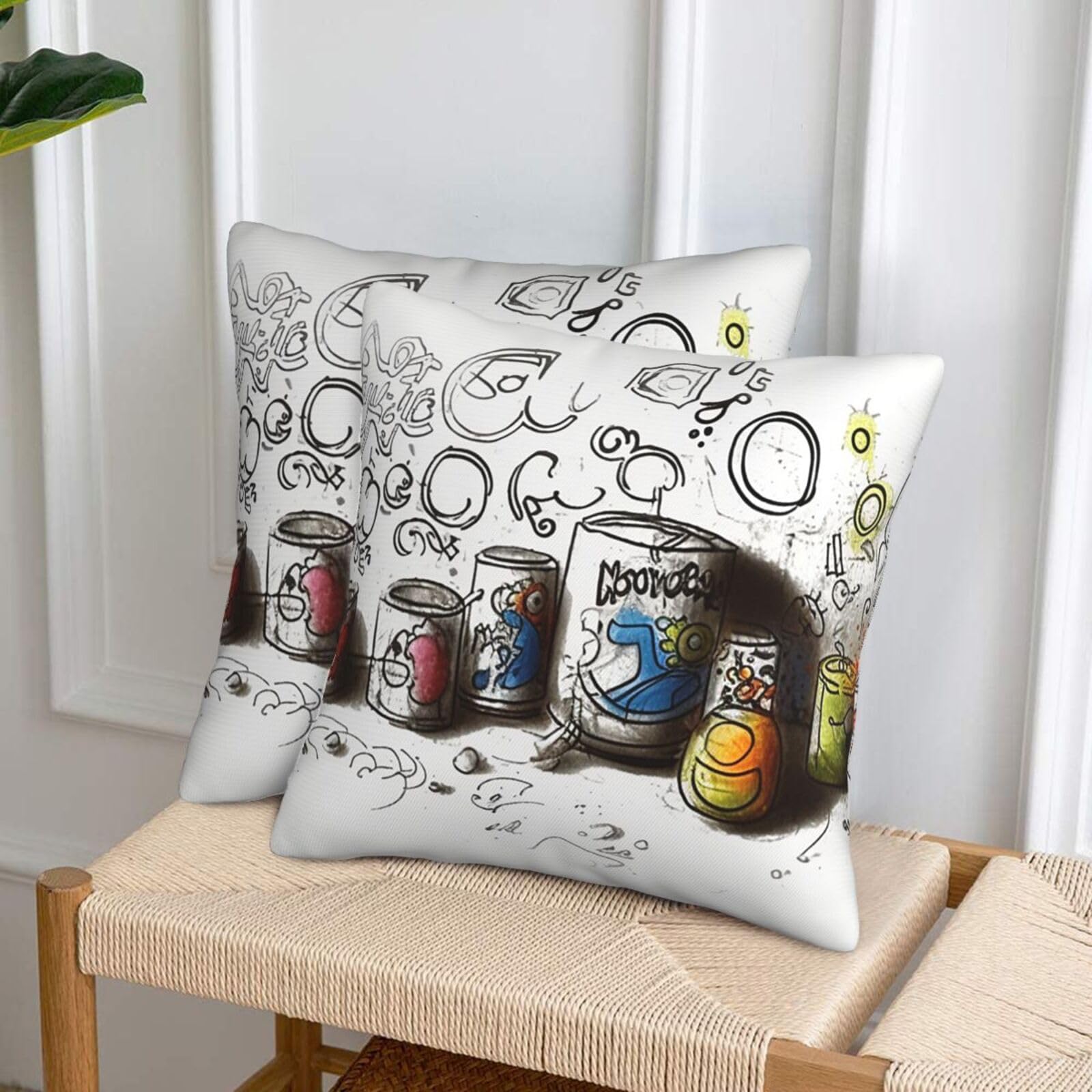 NONHAI Decorative Throw Pillow Covers Set of 2, 16"x16" Square Cushion Case Soft Comfy Graffiti on Various Objects Throw Pillows for Couch Cushion Livingroom Farmhouse Home Decor Pillowcases