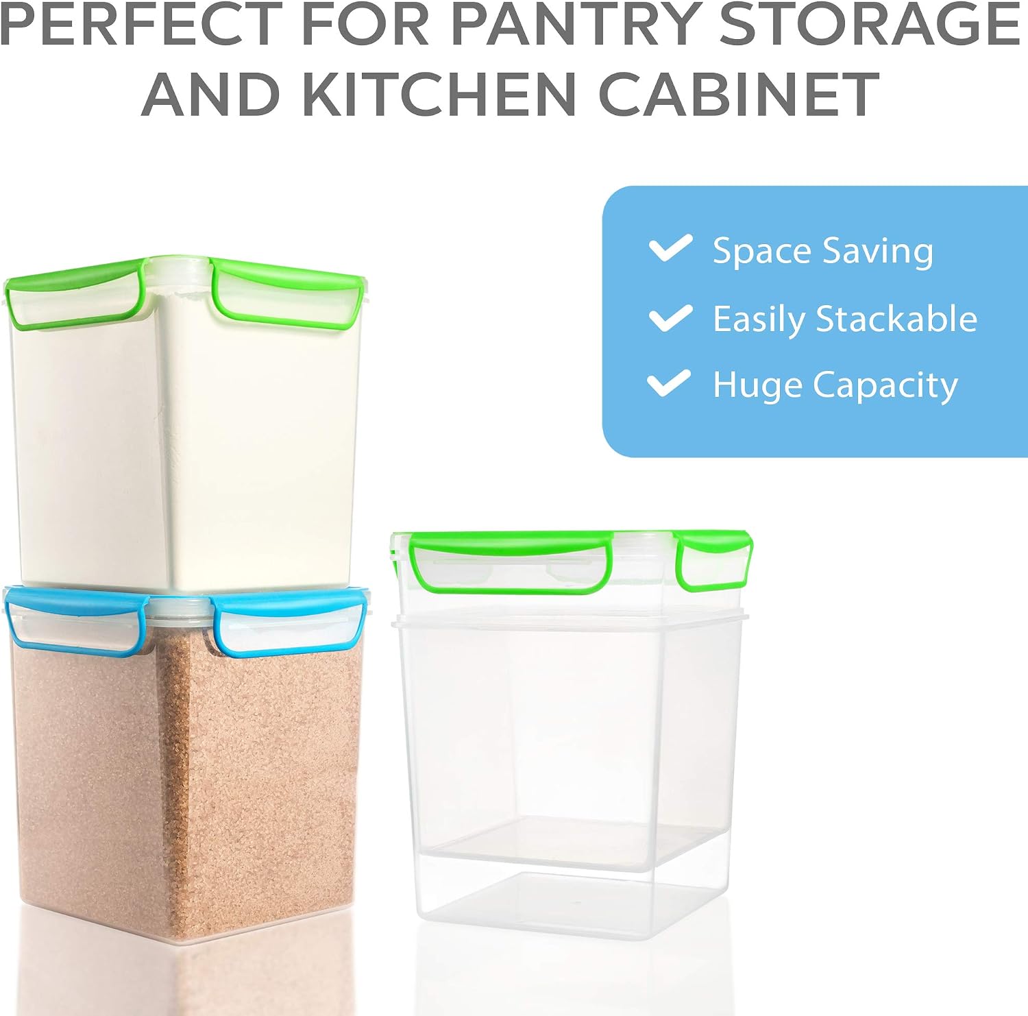 2 Large Airtight Food Storage Containers for Flour, Sugar 142 ounces - Kitchen Pantry Plastic Containers - Air Tight Canisters Set With Locking Lids - 4 Labels, Marker and 2 Measuring Cups by GoodCups