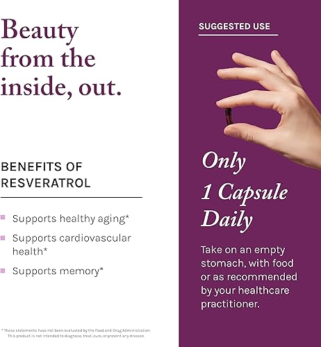 Miniatura 4 de Reserveage Beauty Resveratrol Plus+ 500 mg - Cápsulas de resveratrol de liberación rápida con quercetina para el sistema inmunológico, la salud del