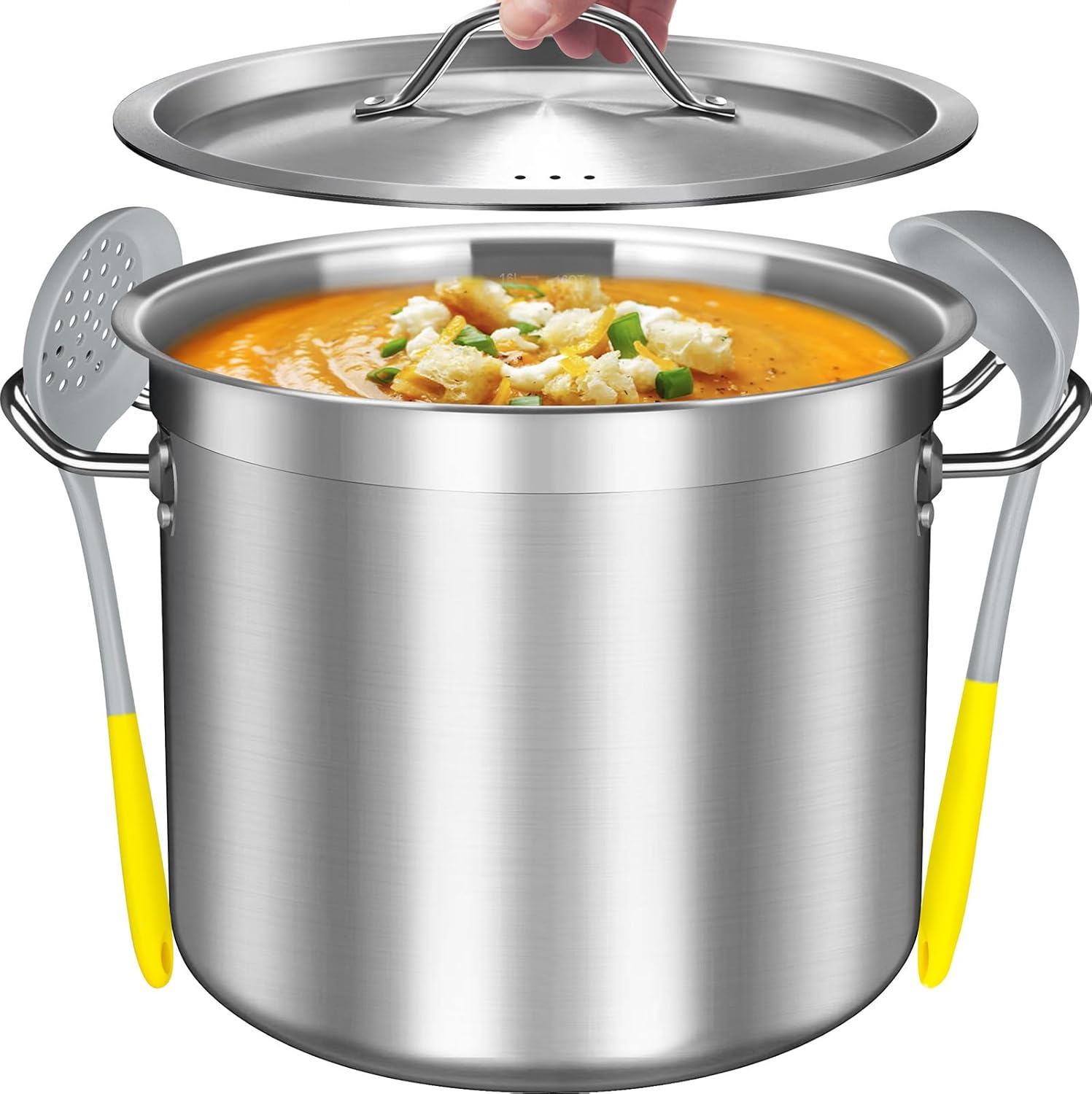 Large Stock Pot with Lid 16 Quart Stainless Steel