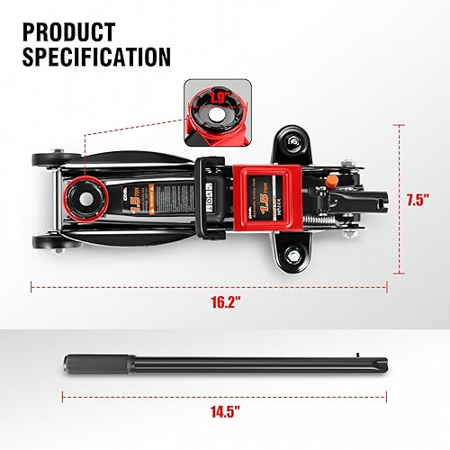 Miniatura 5 de DNA Motoring Gato hidráulico de bajo perfil para carretilla de servicio/piso, capacidad de 1.5 toneladas (3000 libras), rango de elevación 5.3"-12