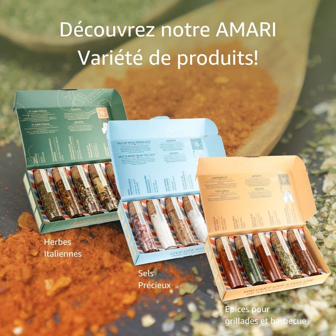 AMARI ® Ensemble de Epices pour Herbes Italiennes – 5 Mélanges d'épices Exquis – Epices du Monde Set Epices Cuisine Italiennes Epices Barbecue