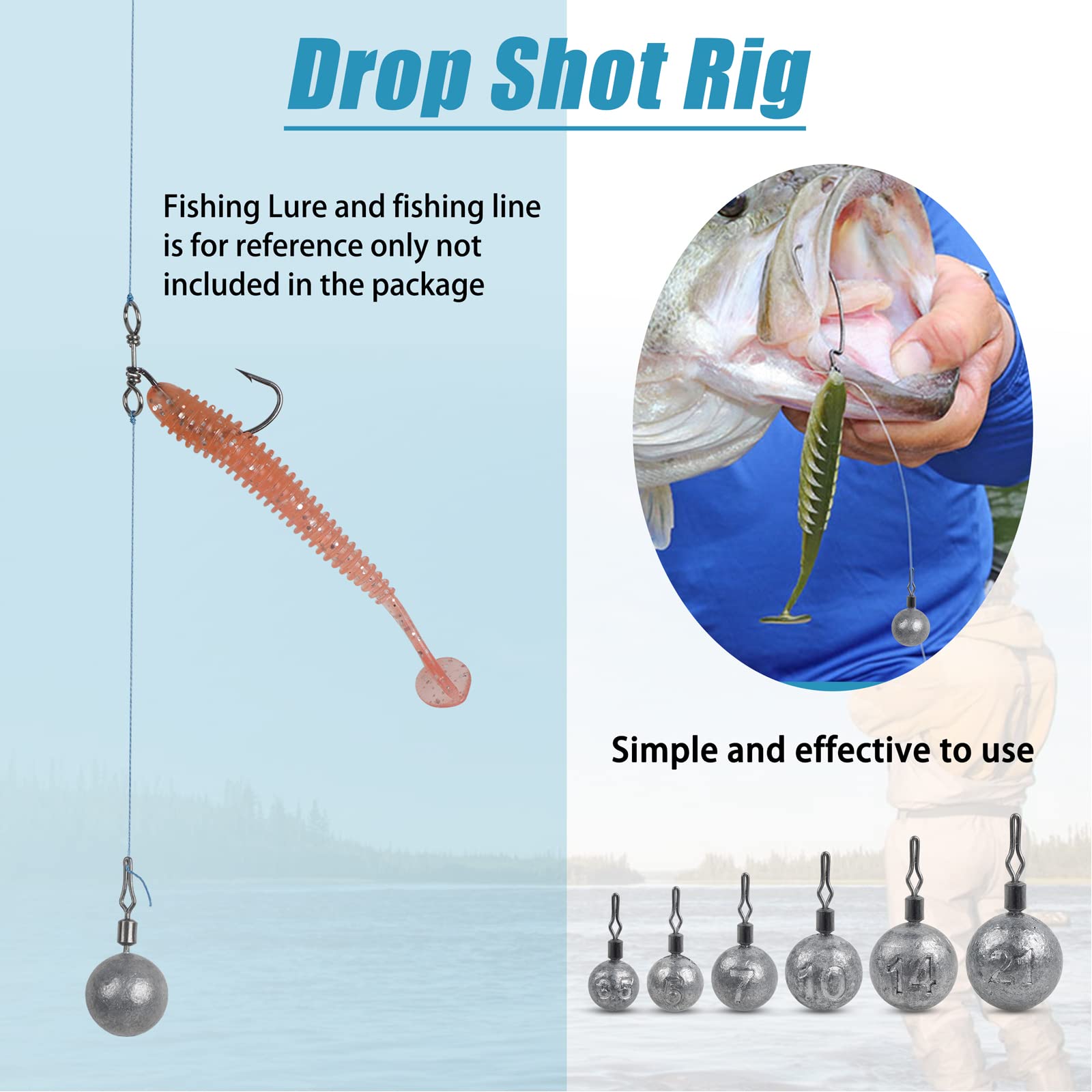 Drop Shot Weights Round Fishing Weights Sinkers Bass Casting Ball Sinkers Cannonball Fishing Weights Swivels for Drop Shot Rig Bass Fshing Saltwater Freshwater Fishing Gear Tackle (1/2oz