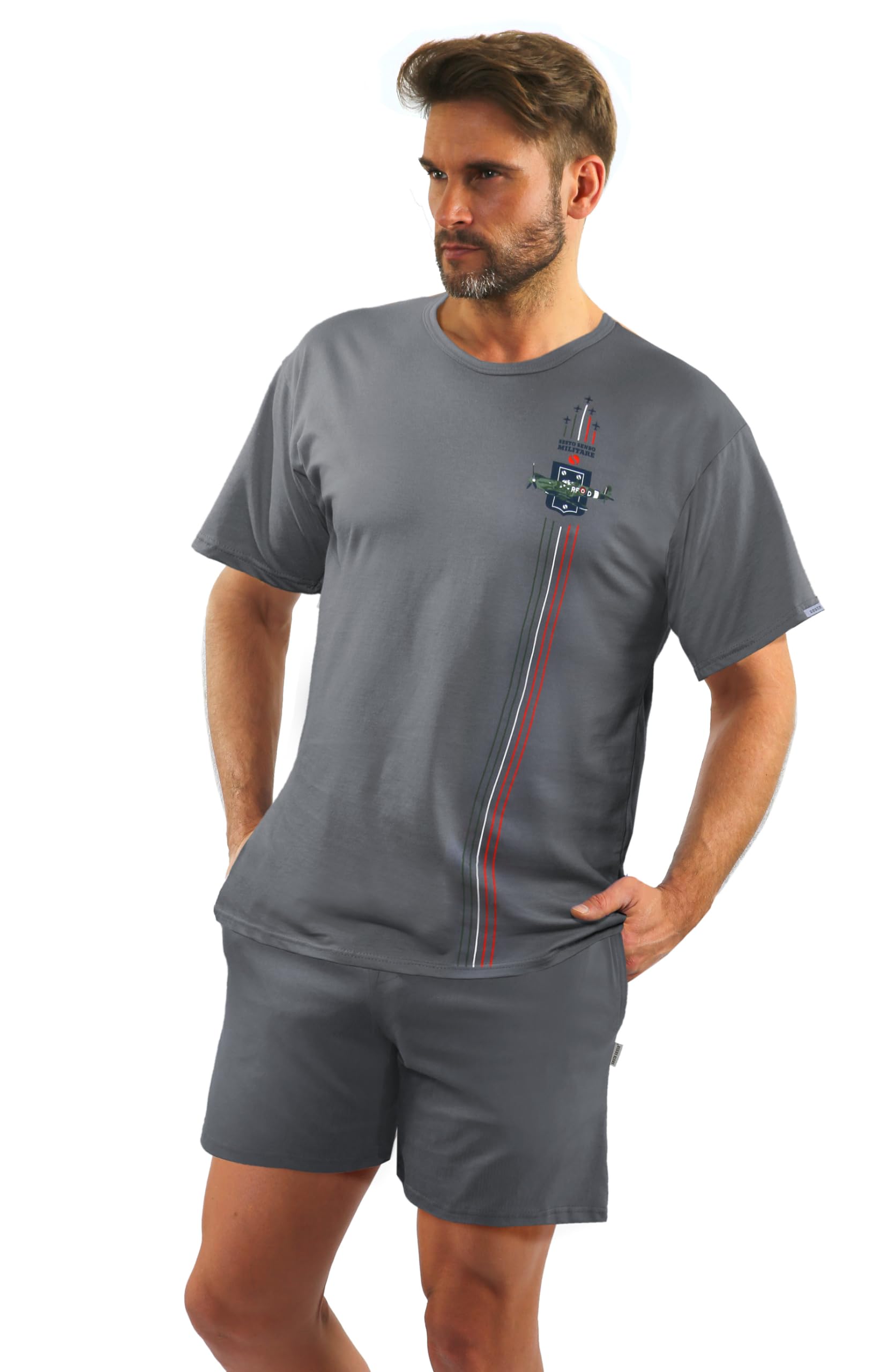 sesto senso Pigiama Uomo Militare Corto Estivo Cotone Tshirt Pantalonici Set Corte