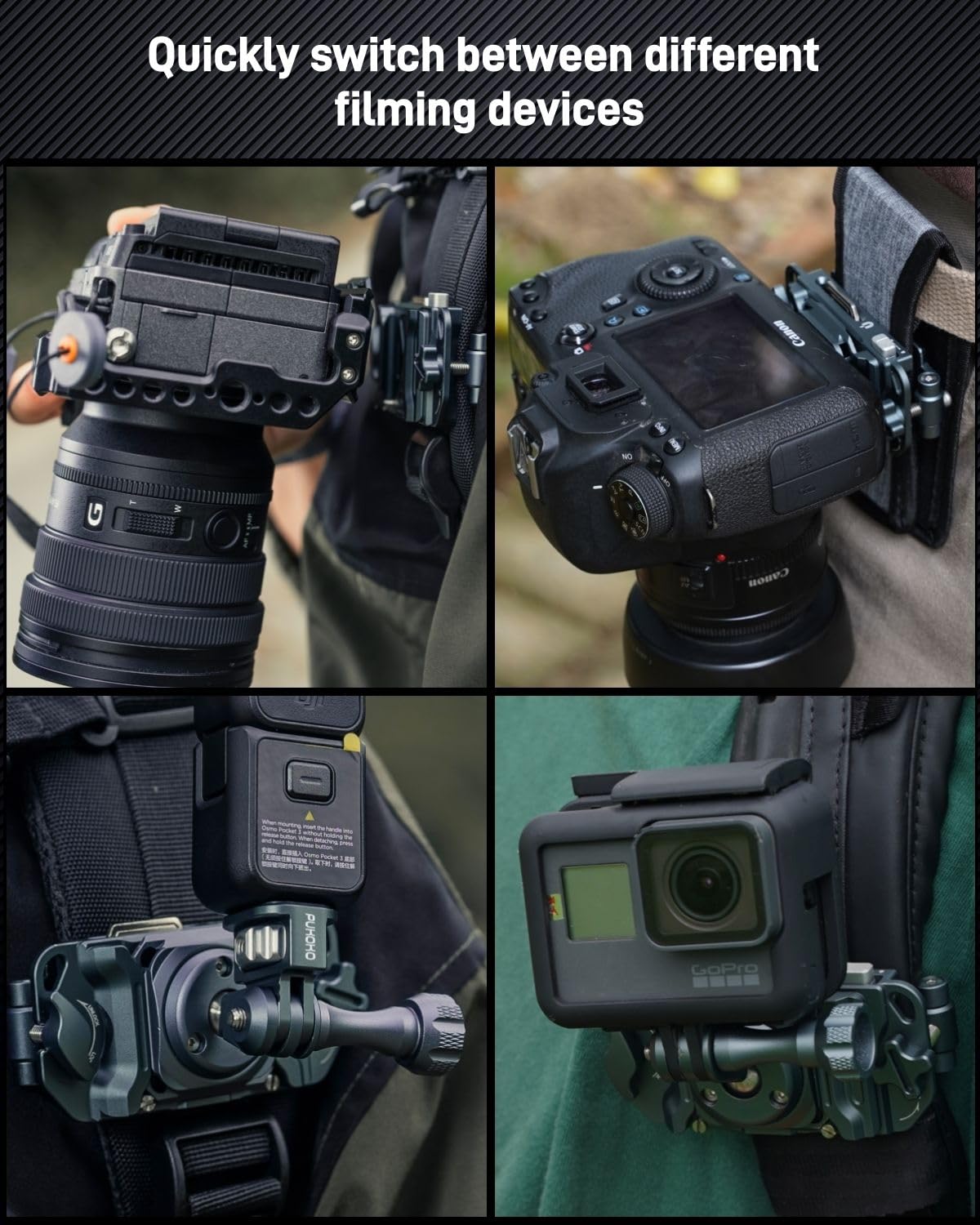 Pince d'Appareil Photo, Pince de Sac a Dos d'Appareil Photo,Système de Montage Rapide avec Trou de Vis de 1/4'', Compatible avec DSLR、Caméra de Sport