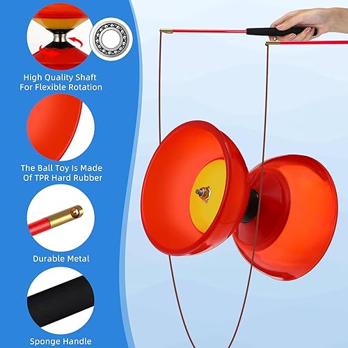 Miniatura 3 de Lenwen Juego de 15 piezas de diábolo chino Yoyo incluye 3 bolas de diábolo de 5 pulgadas de colores, cinco rodamientos con 6 palos chinos de