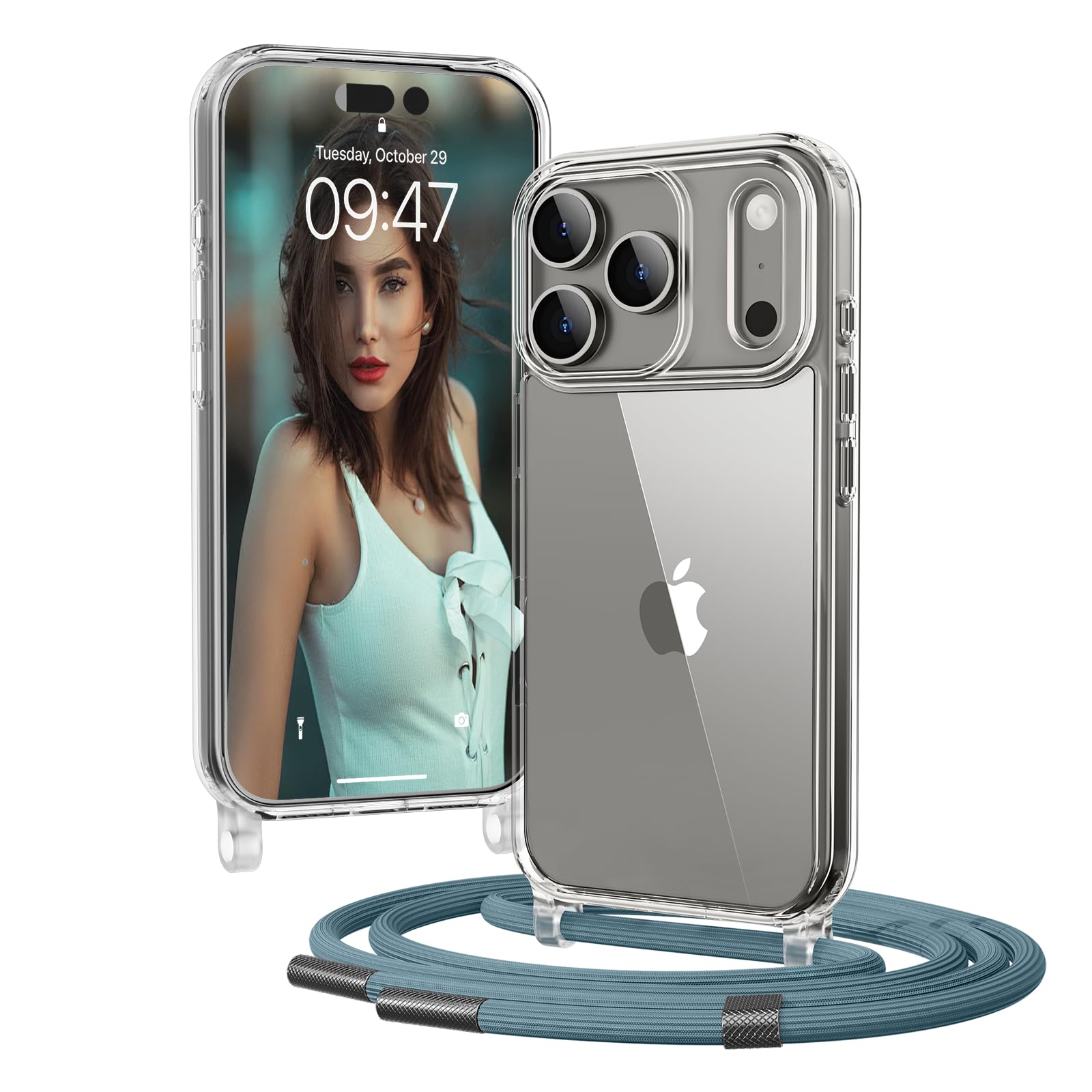 OLEPHY Handykette für iPhone Hülle mit Band, Necklace Handyhülle, Transparente Schutzhülle zum Umhängen [Verstellbarem und Demontage Umhängeband],