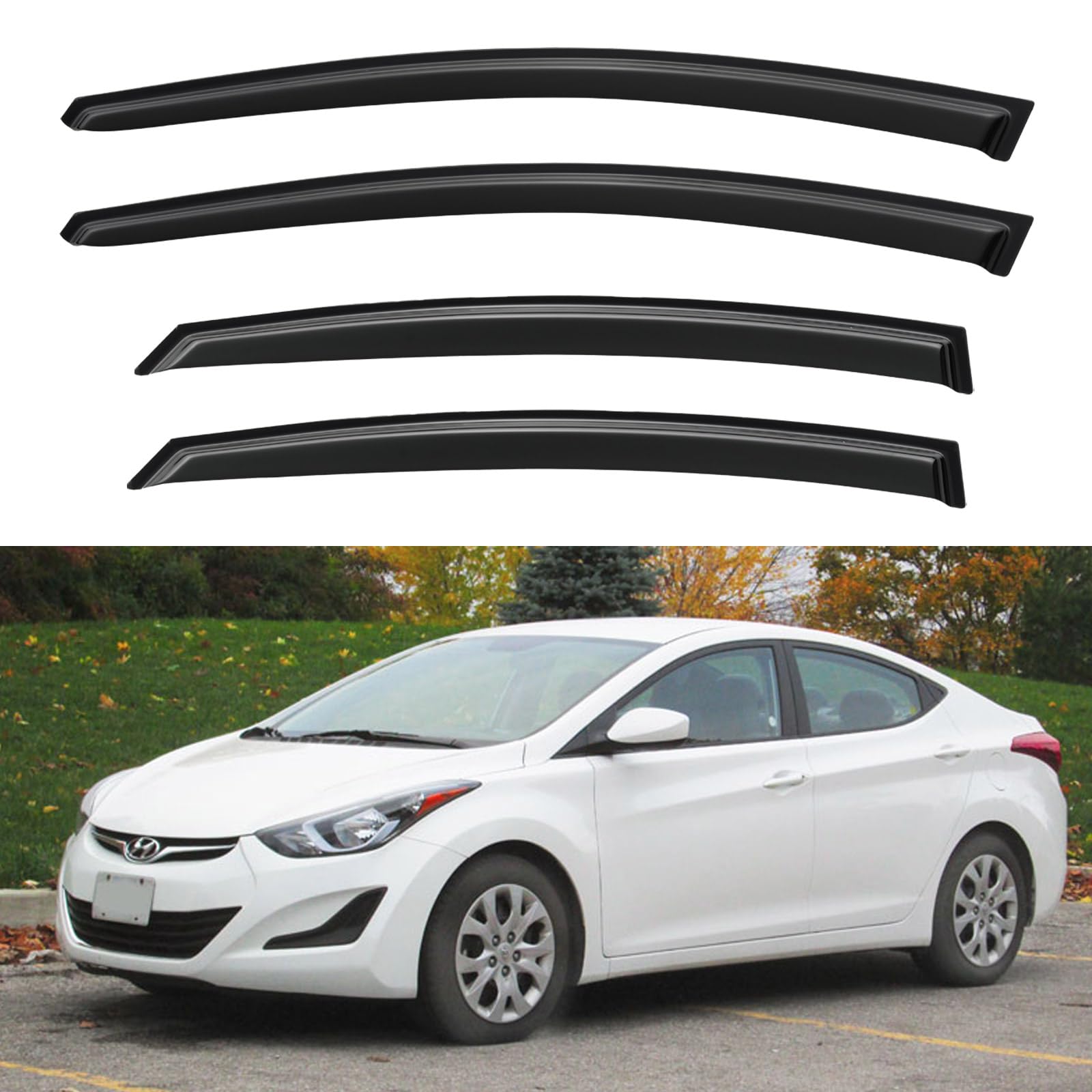 Window Visors Rain Guards for 2011-2016 Hyundai Elantra Sedan, Out-Channel Window Vent Wind Deflectors Visors Shades for 11-16 Elantra (EXCLUDES Elantra GT)