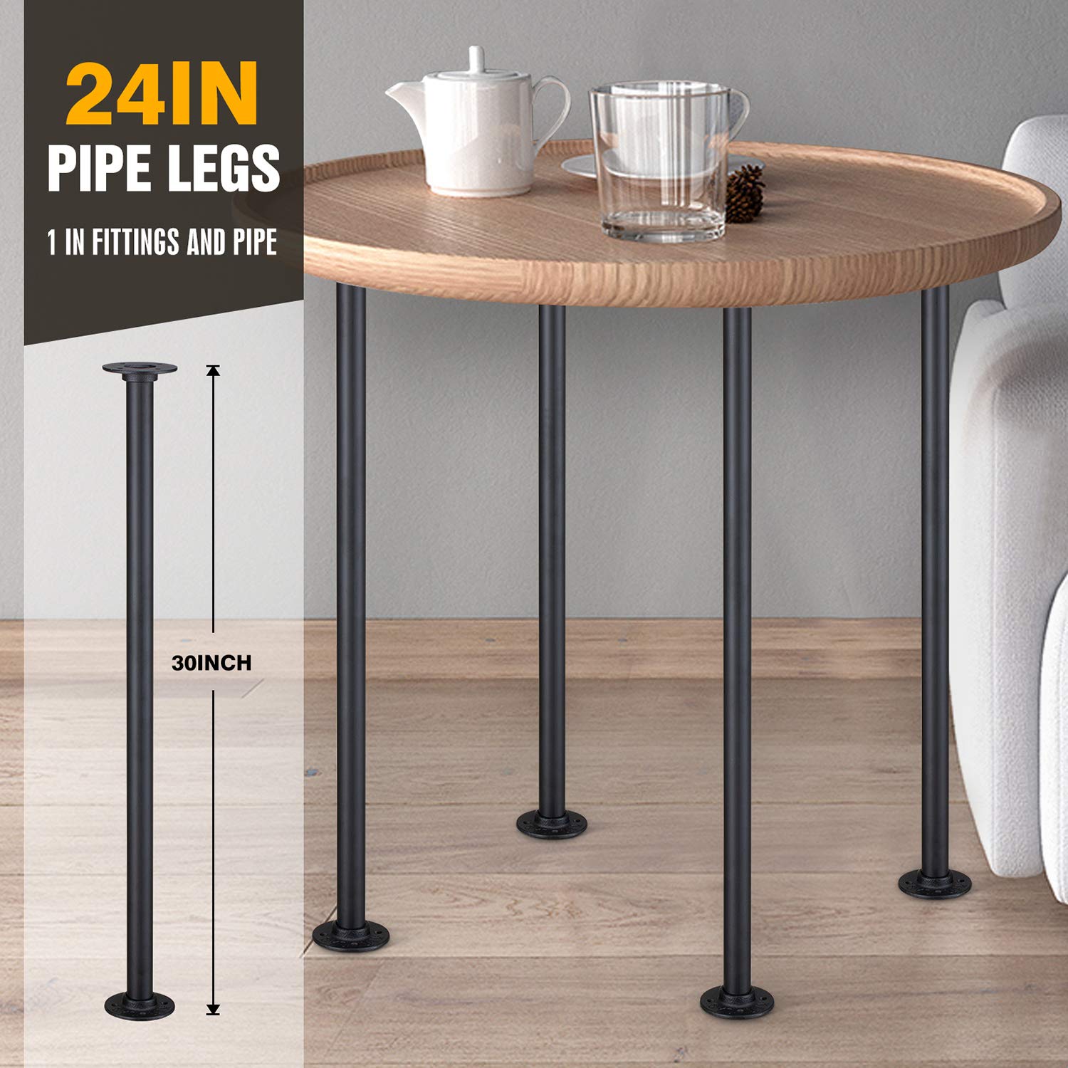 4 Pack Industrial Pipe Table Legs, Farmhouse Metal Pipes and Flanges
