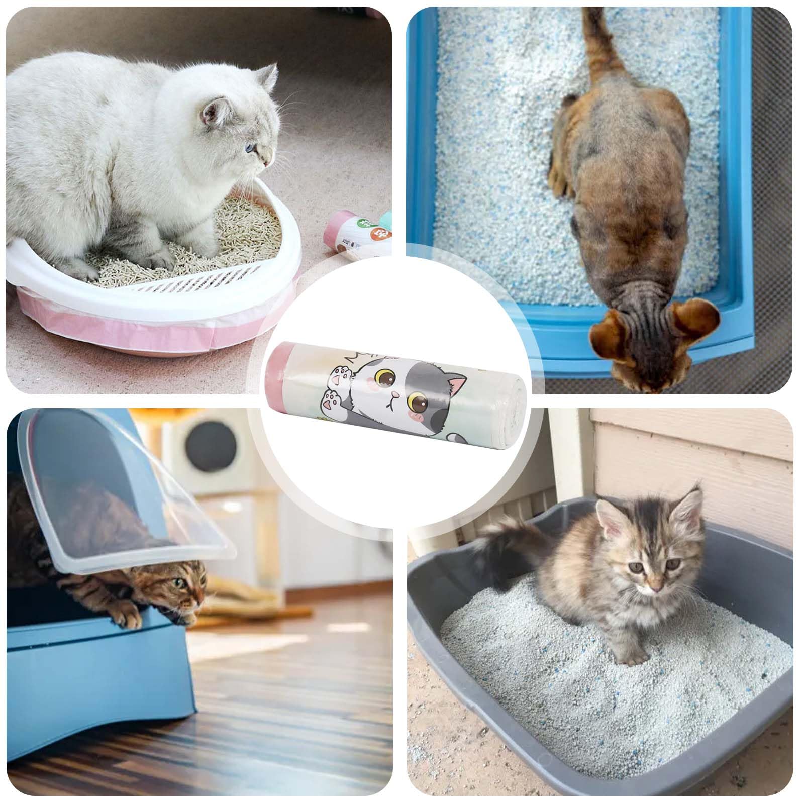 25 pezzi/5 rotoli da 114 x 45 cm, sacchetti per lettiera per gatti con laccetti, sacchetti per lettiera autopulenti, capacità di carico 10 kg, per il trasporto, per la spazzatura, resistente agli