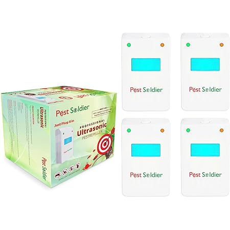 Pest Soldier Set of 4 Ultrasonic Pest Repeller - for Insects, Rats, Cockroaches, Spiders, Flies - Device for Home, Office, Warehouse, Hotel