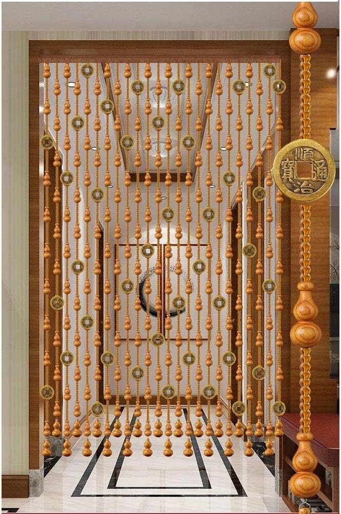 Rideau de perles en bois occultant pour cloison de porte et séparation de pièce modulable