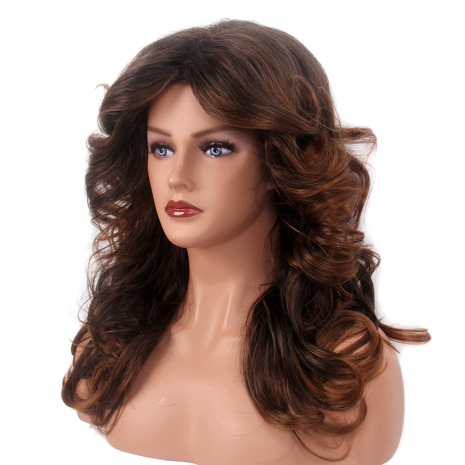 REEWES 70s Farrah Fawcett Wig Vintage Wigs for Women Lady Natural Synthetic Full Wigs Vintage Cosplay Costume Disco Feathered Hair (Brown Red) - Image 3