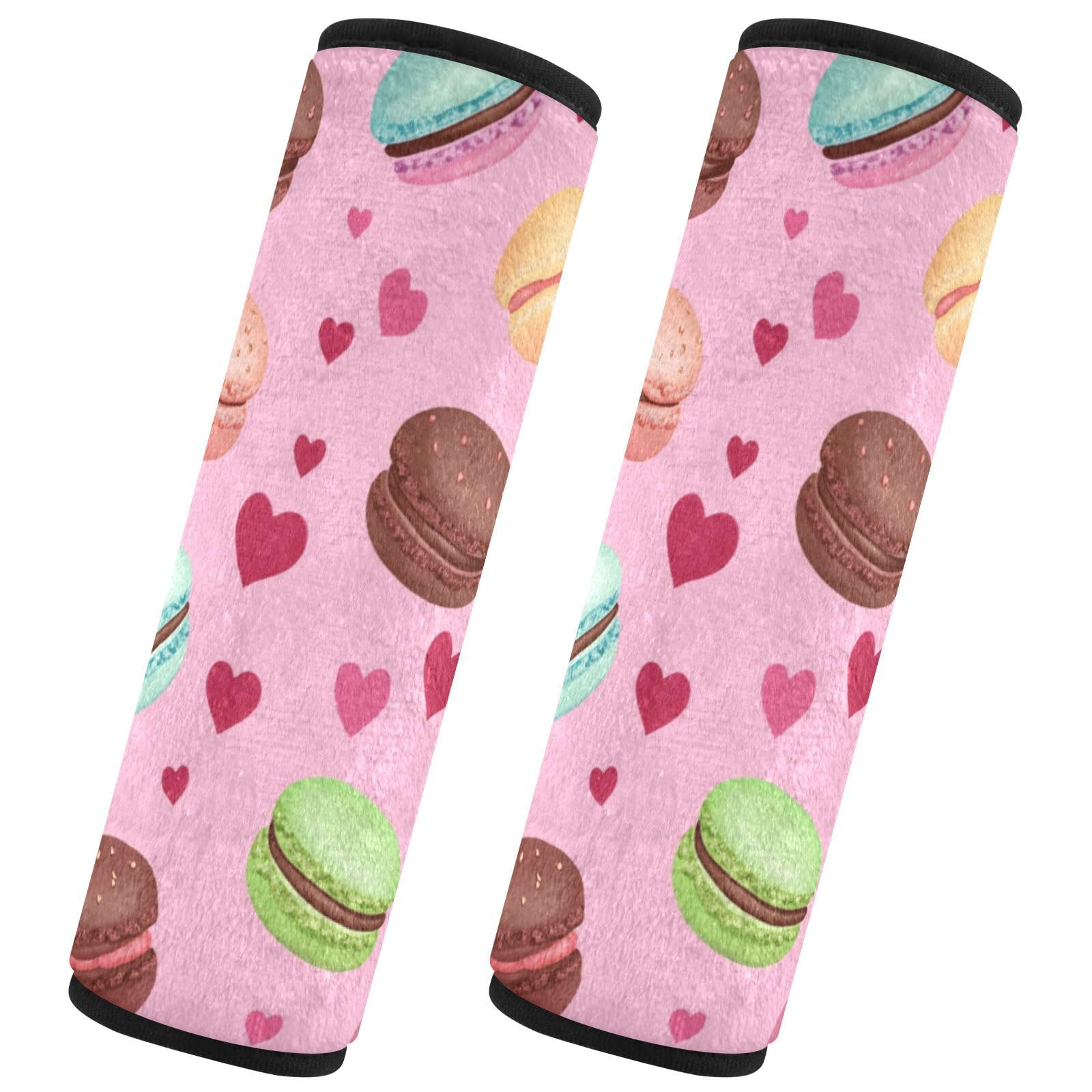 Seat Belt Covers 2 Pack Colorful Macarons Car Seat Strap Covers Super Soft Chocolate Heart Car Seat Neck Cover for Boys Girls Adults Babies M