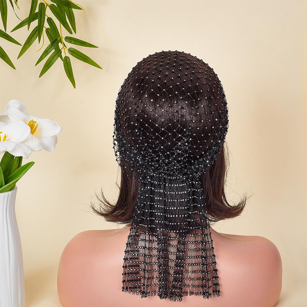 FINGERINSPIRE Black Rhinestone Mesh Headbands for Women 455mm Rhinestone Stretchy Headwraps Polyester Rhinestones Head Scarf Glitter Hollow Out Hairbands for Female Nightclub Rave Hair Accessories - Image 4