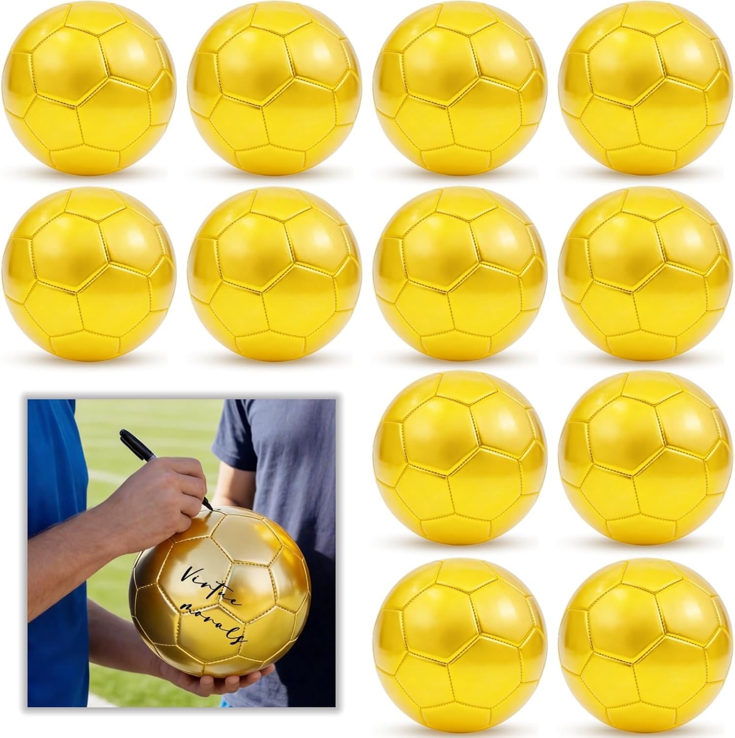 Gold Autograph Soccer Ball Set, 3/6/8/12 Pack with Air Pump for Trophies, Awards, Championship Party, Size 4