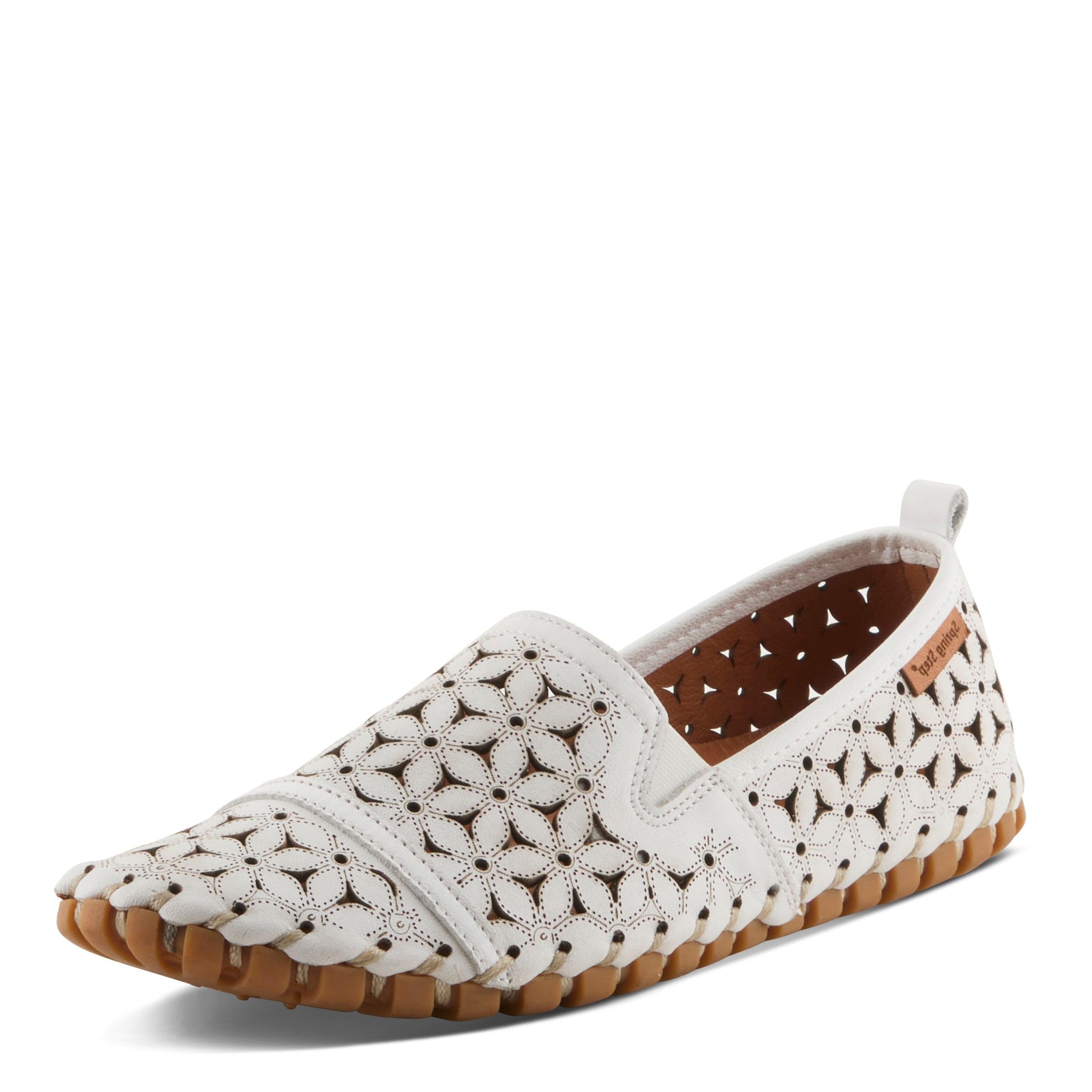 Spring Step Flowerflow Shoes for Women - Leather Womens Loafer with Floral Laser Cutout - Comfortale Slip-On Shoes for Womens