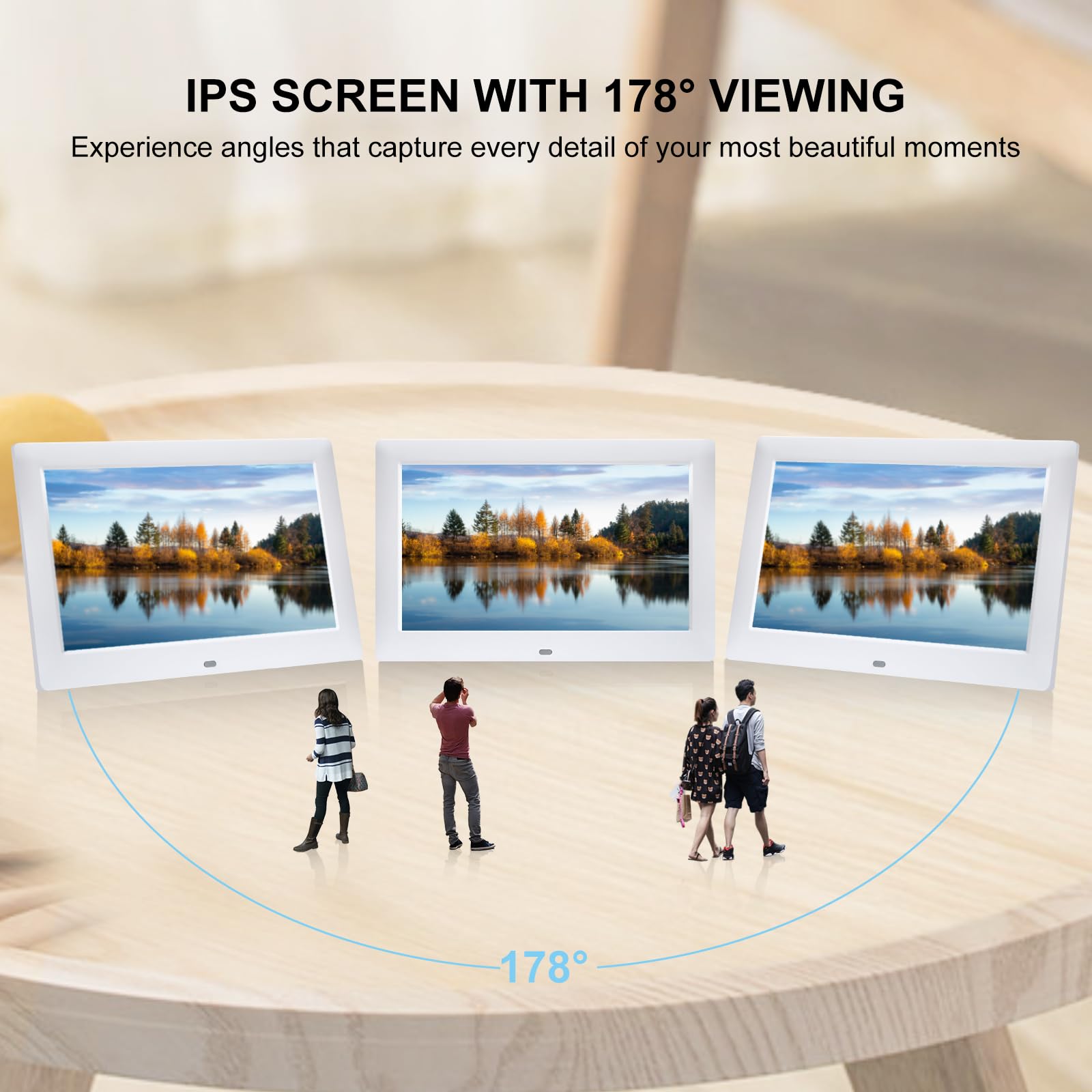 Cornice digitale da 10,5 pollici, 1280 x 800P, cornice elettronica, Music Photo Video Player con telecomando/multi-presentazione/calendario/orologio funzione allarme bianco, supporta