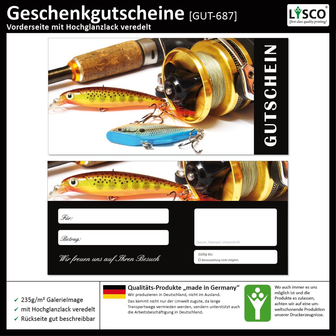 200 Stück Geschenkgutscheine (Angeln-687) Gutscheine Gutscheinkarten für Gastronomie Bereiche wie Restaurant Gaststätte Lieferdienst Fischhandel Anglerbedarf