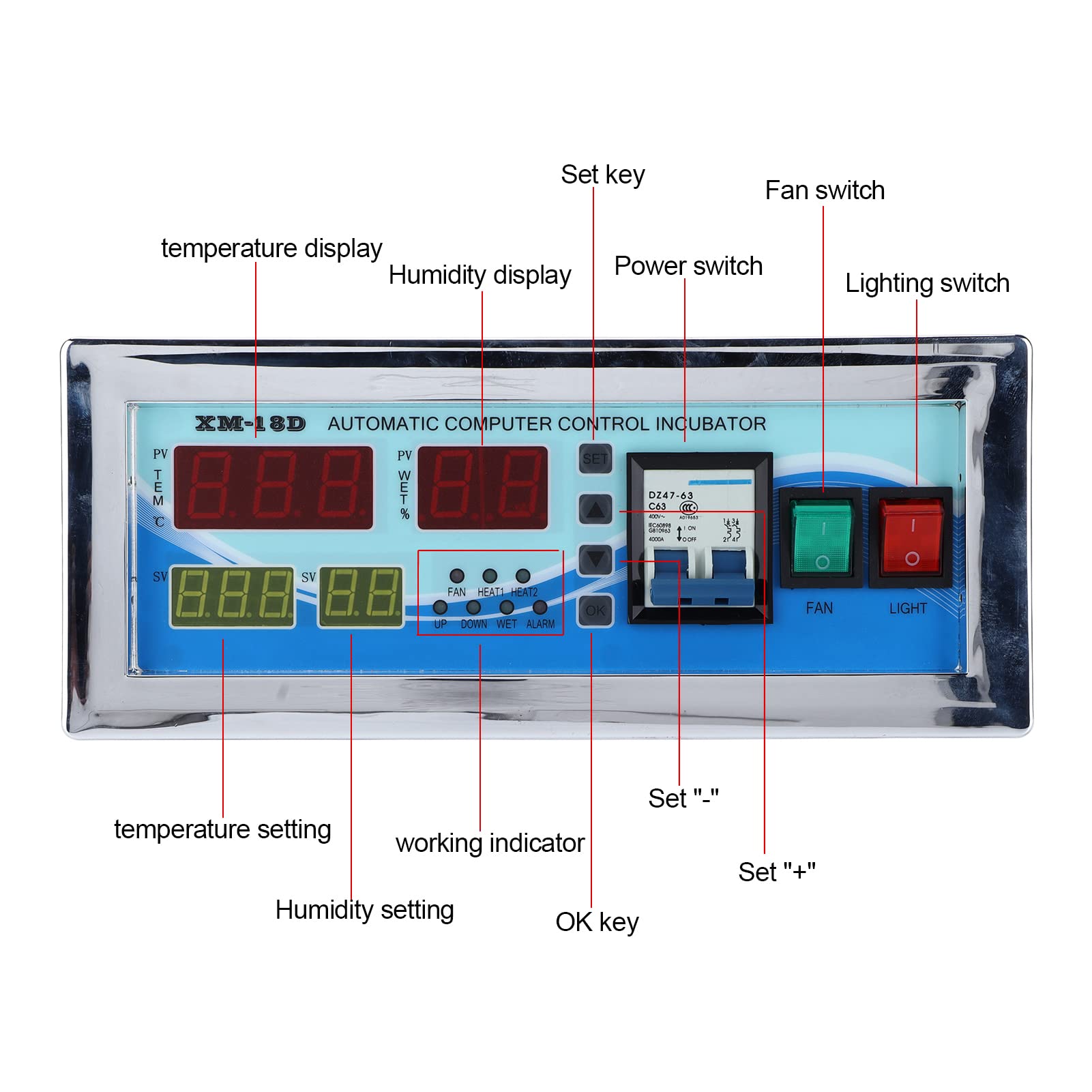 Incubadora Industrial Multifuncional, Incubadora Huevos Gallina Automática de Huevos Controlador Termostato Digital de Temperatura y Humedad Sistema Control Automático con Sonda Sensor Humedad (220V)