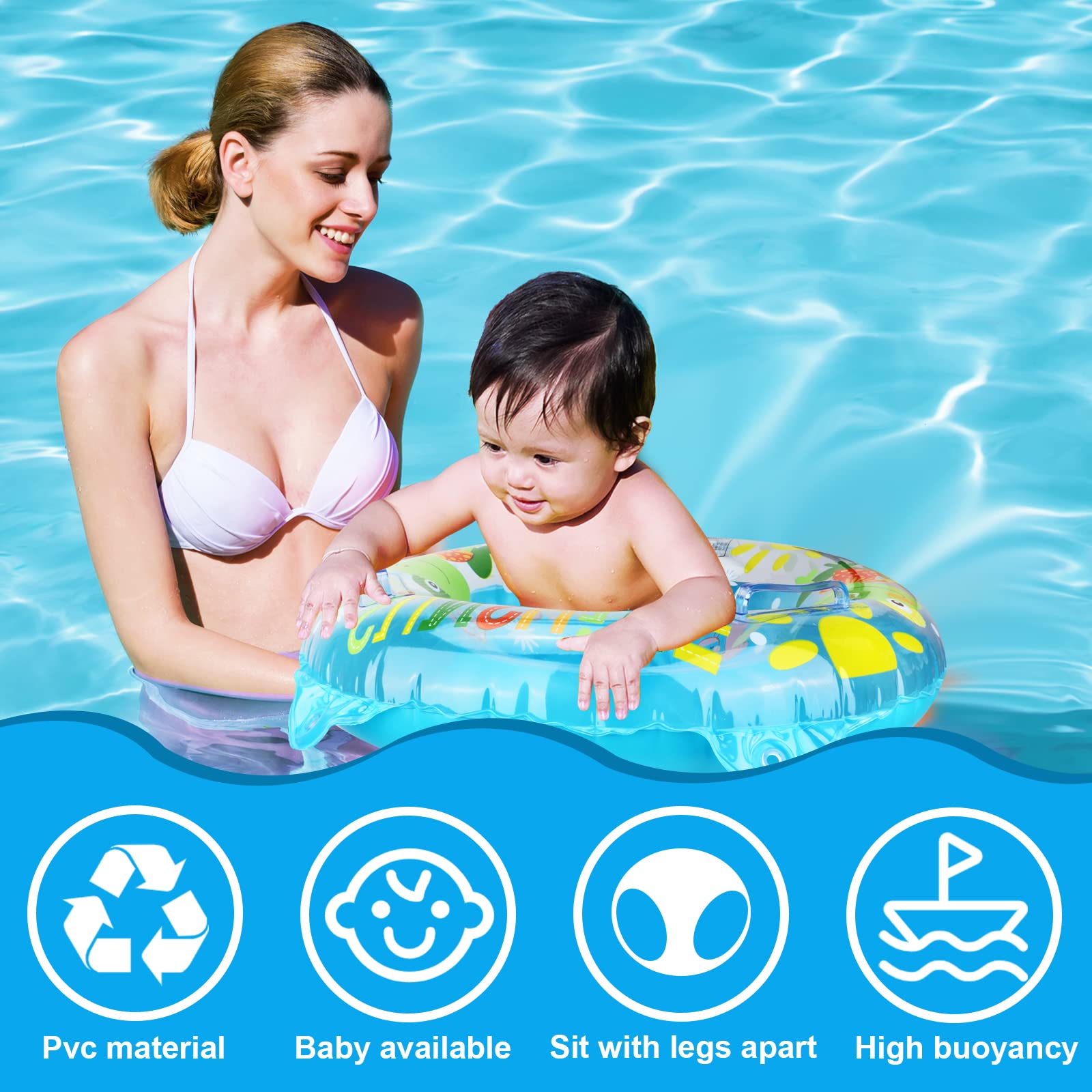 Anello di Nuoto del Fumetto, Salvagente Neonato Galleggiante Gonfiabile del Bambino Dell'anello di Nuoto del Bambino Baby Float Salvagente con Seggiolino and Gonfiatore Bambini Piscina Giocattolo,Blu