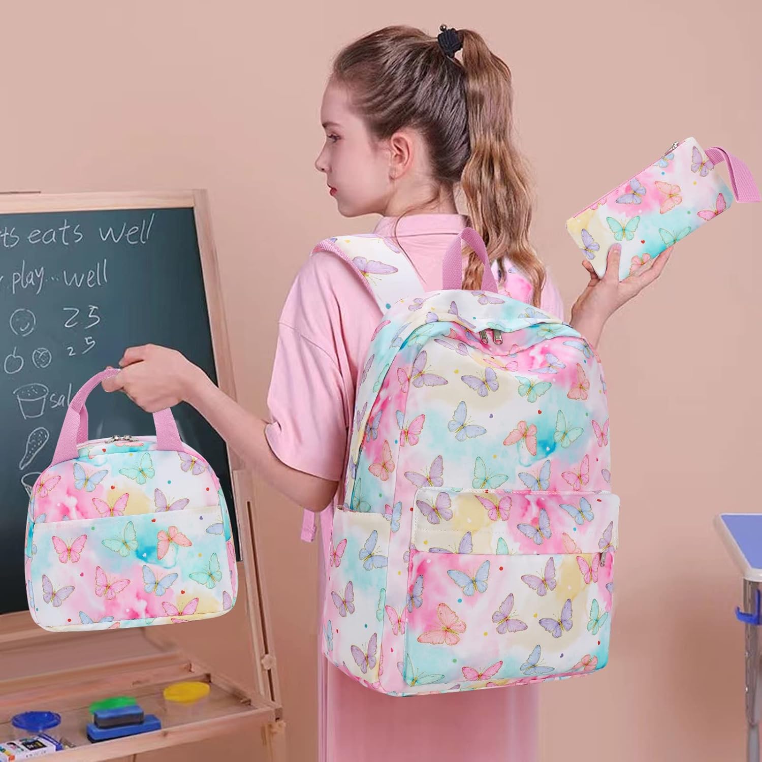 LEDAOU Backpack for Kids Boys Girls School Bags Teen Bookbags Set School Backpack with Lunch Box and Pencil Case