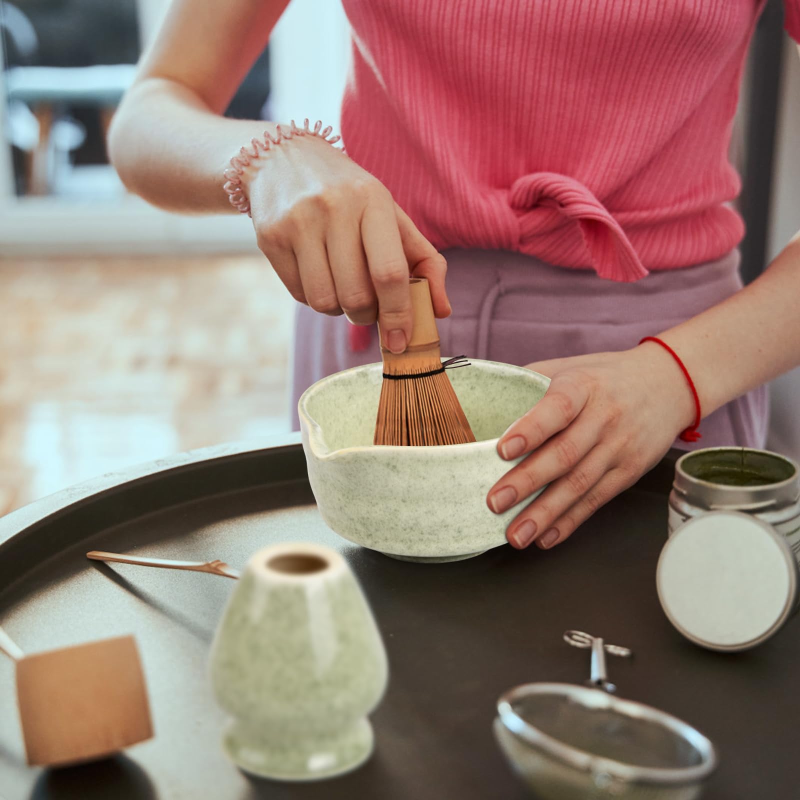 Japanse matcha set, 5 stuks complete set met schaal, garde