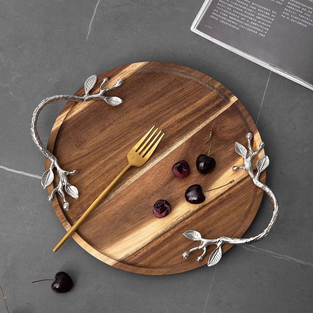 Bandejas Servir Comida Plato Decorativo Redondo Retro For Fruta, Bandeja De Madera For Almacenamiento Perfume Y Maquillaje, Té Mesa Cama