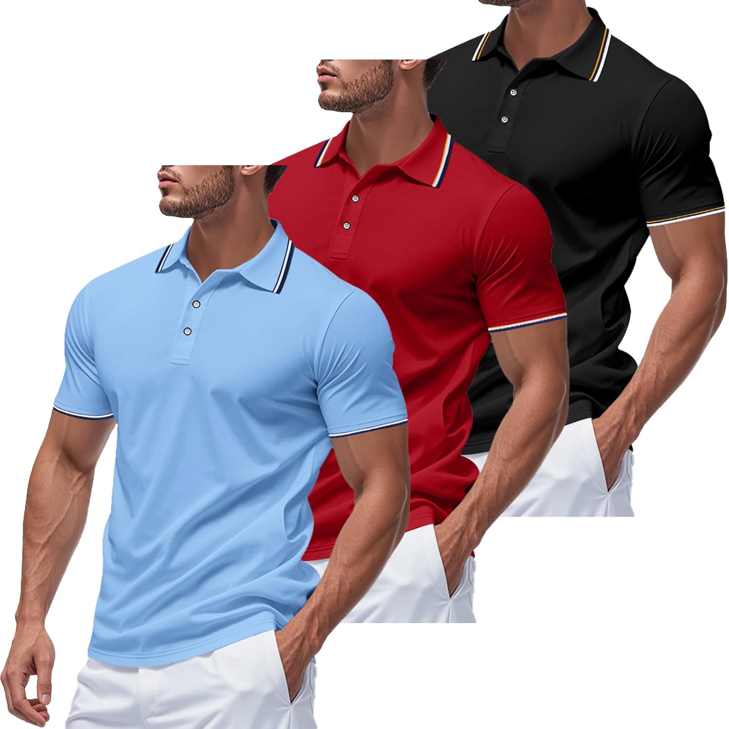3 Pack Men's Polo Shirts Quick-Dry Short Sleeve Athletic Polo Shirts Moisture Wicking Business Casual Golf Shirts