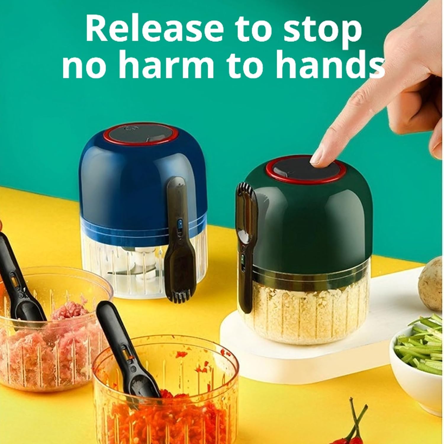 Cordless Electric Garlic Chopper Rechargeable Kitchen, Green